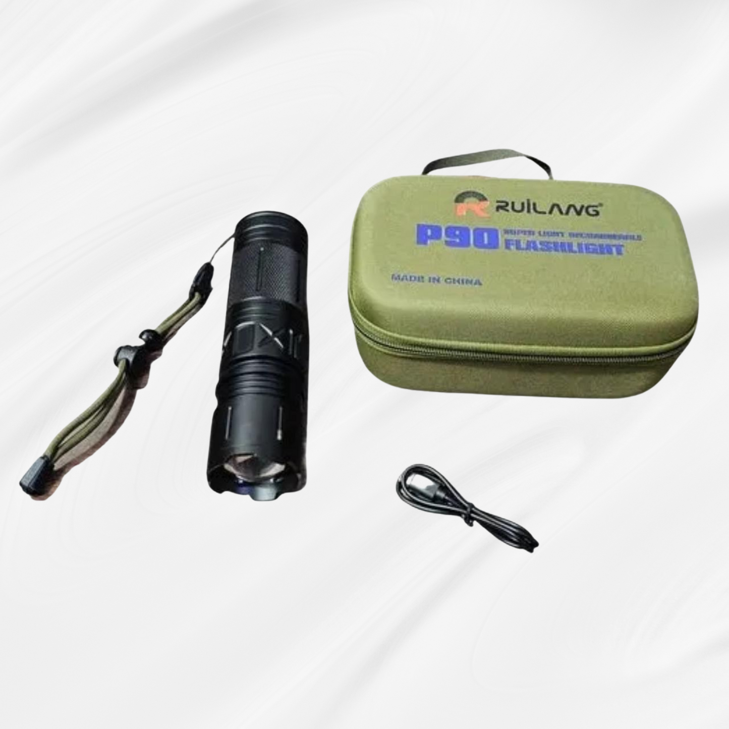 Rechargeable P90 LED Flashlight with Case & USB Cable