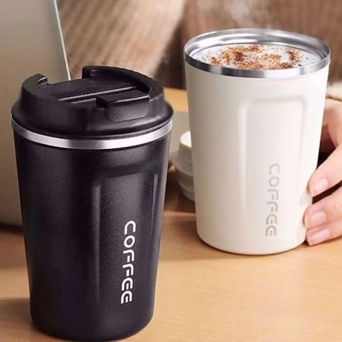 Stainless Steel Coffee Mug – Travel Thermos Cup with Lid