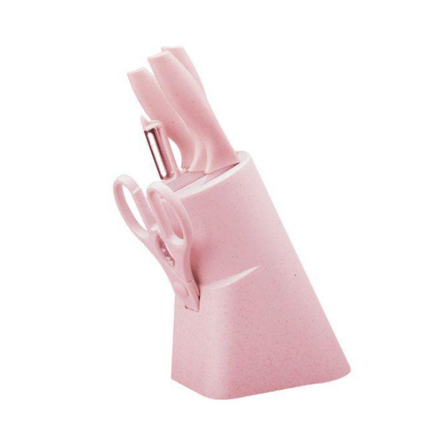 Pink Kitchen Knife Set with Block – 6-Piece Cutlery Set with Scissors & Peeler
