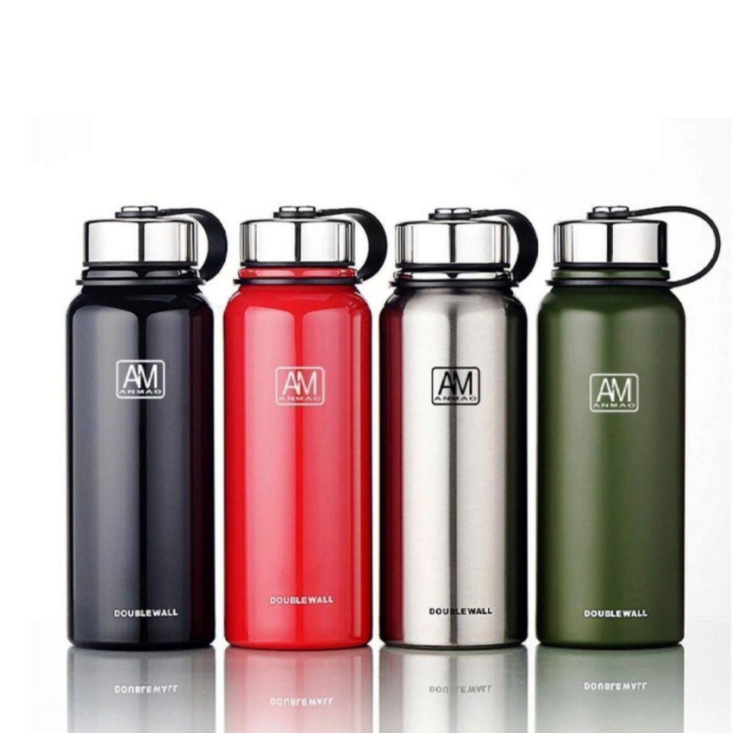 AM Double Wall Stainless Steel Water Bottle – 1L Insulated Thermos in 4 Colors