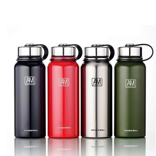 AM Double Wall Stainless Steel Water Bottle – 1L Insulated Thermos in 4 Colors