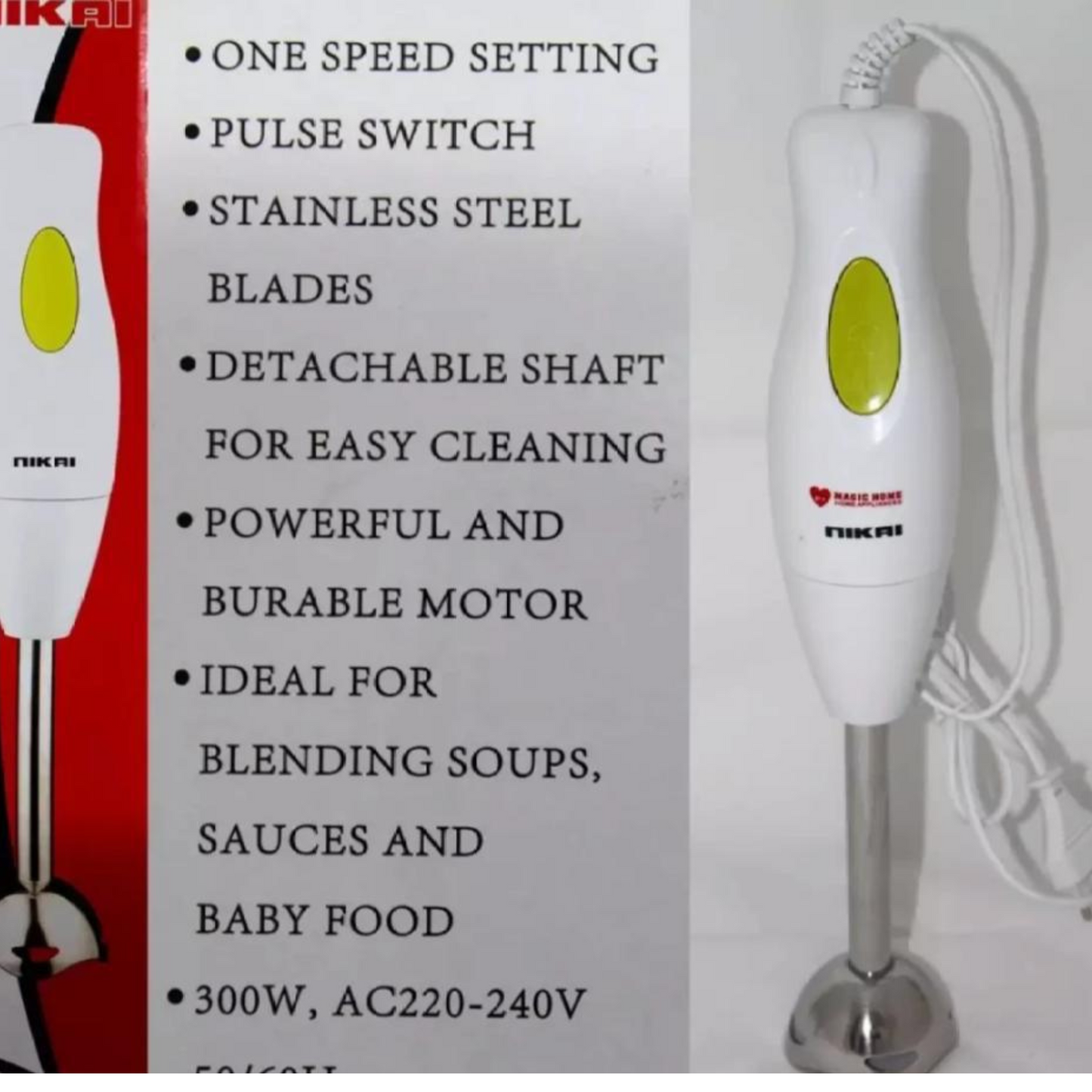 Nikai 300W Hand Blender – Powerful & Compact Stick Blender for Kitchen Use