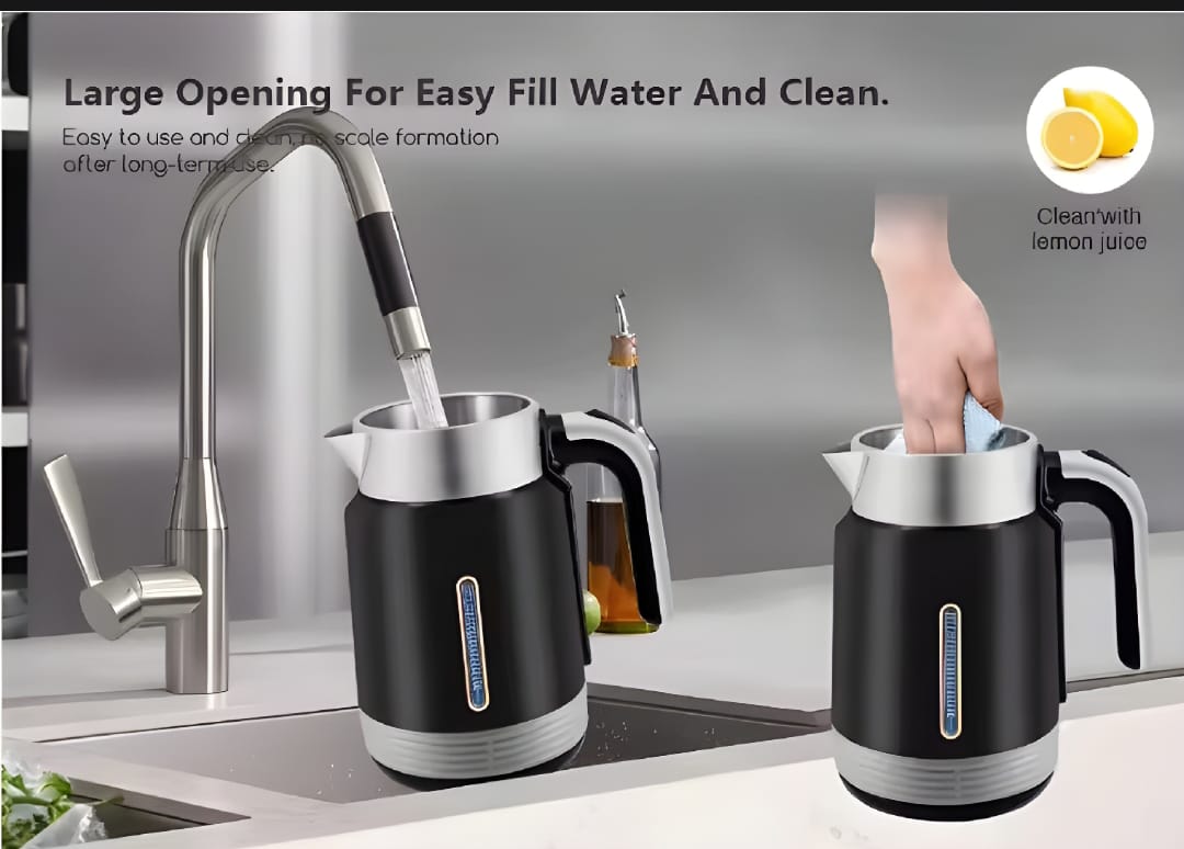RAF Electric Kettle 2 Liter 2000W | Stainless Steel Body | LED Lamp | Auto Shut-Off & Boil Dry Protection | 360° Rotating Base | Quick Water Boiler for Tea Milk Noodles | Original With 1-Year Warranty | Black and White Colors | Fast Heating Kettle