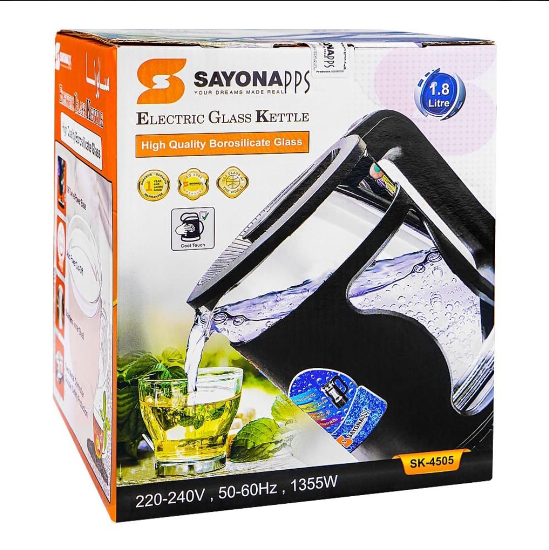 Sayona Glass Electric Kettle, 1355W, 1800ml, SK-4505