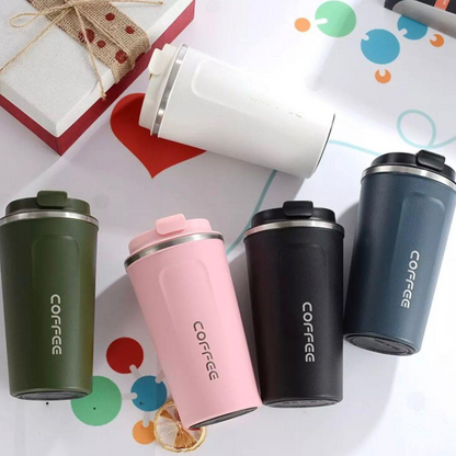 Stainless Steel Coffee Mug – Travel Thermos Cup with Lid
