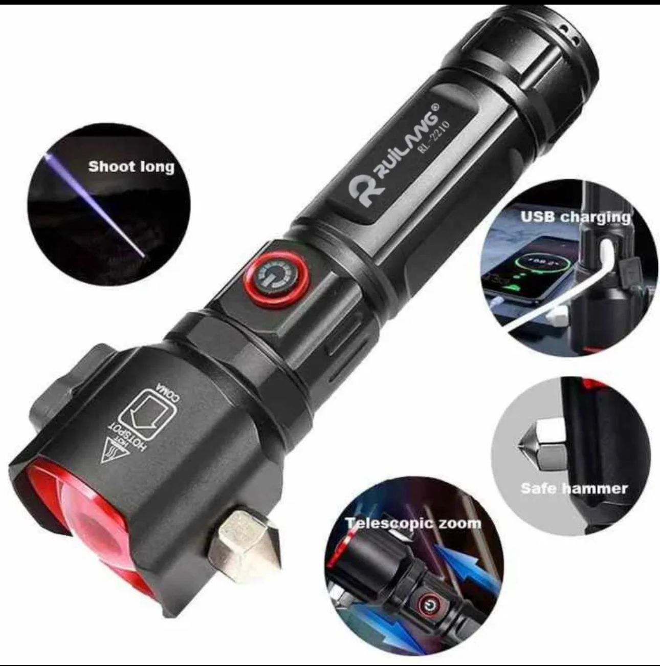 Heavy Duty Metal Zoom Torch Light / Flashlight | Type-C in + Powerbank | RuiLang RL-2210