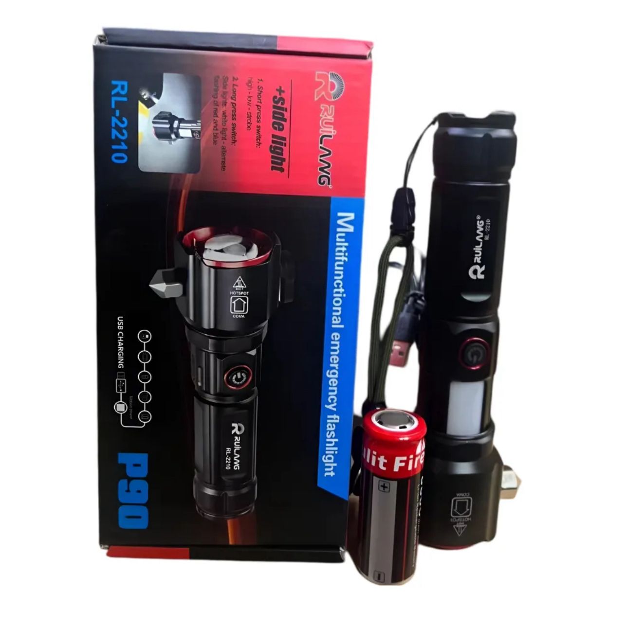 Heavy Duty Metal Zoom Torch Light / Flashlight | Type-C in + Powerbank | RuiLang RL-2210