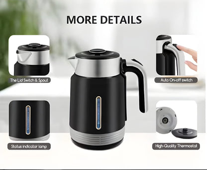 RAF Electric Kettle 2 Liter 2000W | Stainless Steel Body | LED Lamp | Auto Shut-Off & Boil Dry Protection | 360° Rotating Base | Quick Water Boiler for Tea Milk Noodles | Original With 1-Year Warranty | Black and White Colors | Fast Heating Kettle
