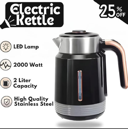 RAF Electric Kettle 2 Liter 2000W | Stainless Steel Body | LED Lamp | Auto Shut-Off & Boil Dry Protection | 360° Rotating Base | Quick Water Boiler for Tea Milk Noodles | Original With 1-Year Warranty | Black and White Colors | Fast Heating Kettle