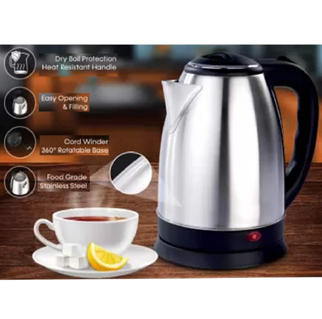Electric Kettle 2L 1500W - Stainless Steel Fast Boiling Kettle for Tea & Coffee | Automatic Shut Off | Portable Water Boiler